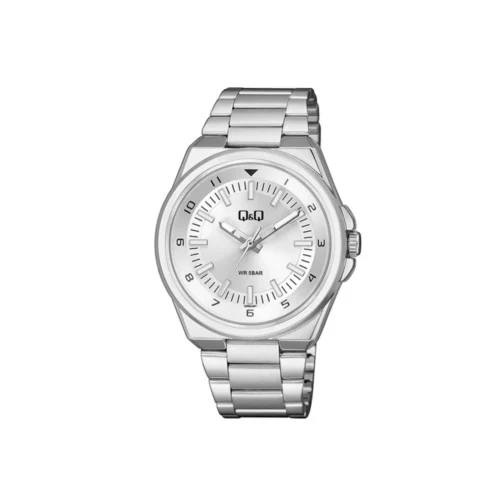 Reloj Q&Q plateado para hombre modelo Q09A006PY de acero inoxidable.