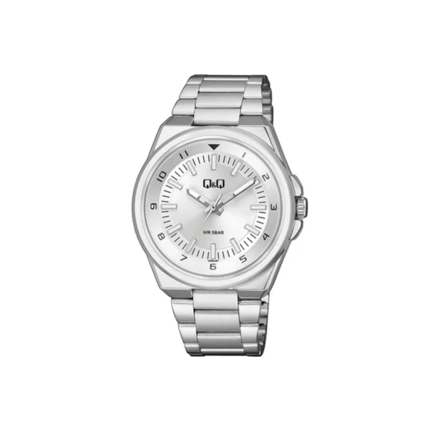 Reloj Q&Q plateado para hombre modelo Q09A006PY de acero inoxidable.