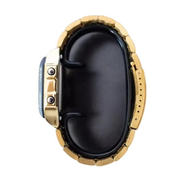 Reloj digital Q&Q M196J008Y dorado - Vista lateral y botones funcionales