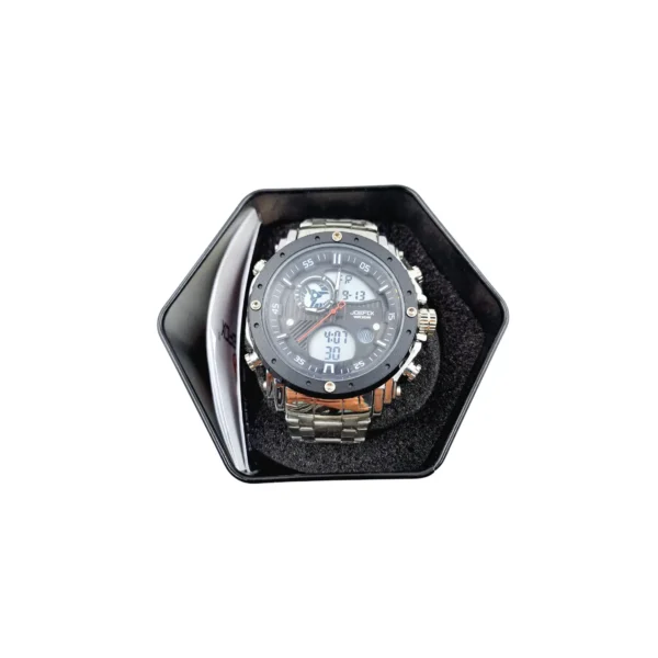 Reloj JOEFOX 1801G dentro de su caja hexagonal original.